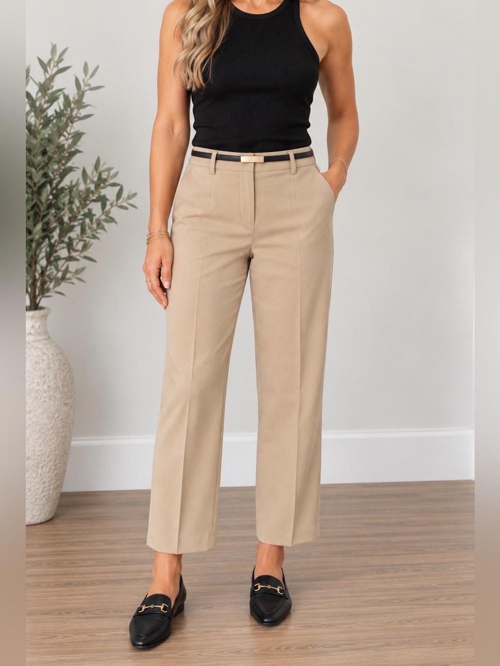 Zara Straight Leg Ankle Pant in Beige WORN 2x